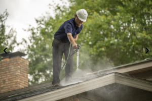 Amish Roofer Spraying Rejuvenation Product